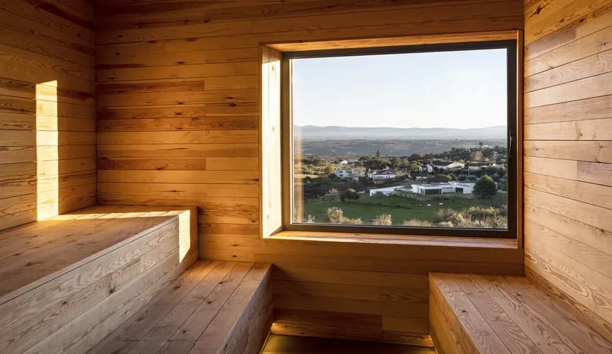 Sauna with mountain views at Puro Dão Spa
